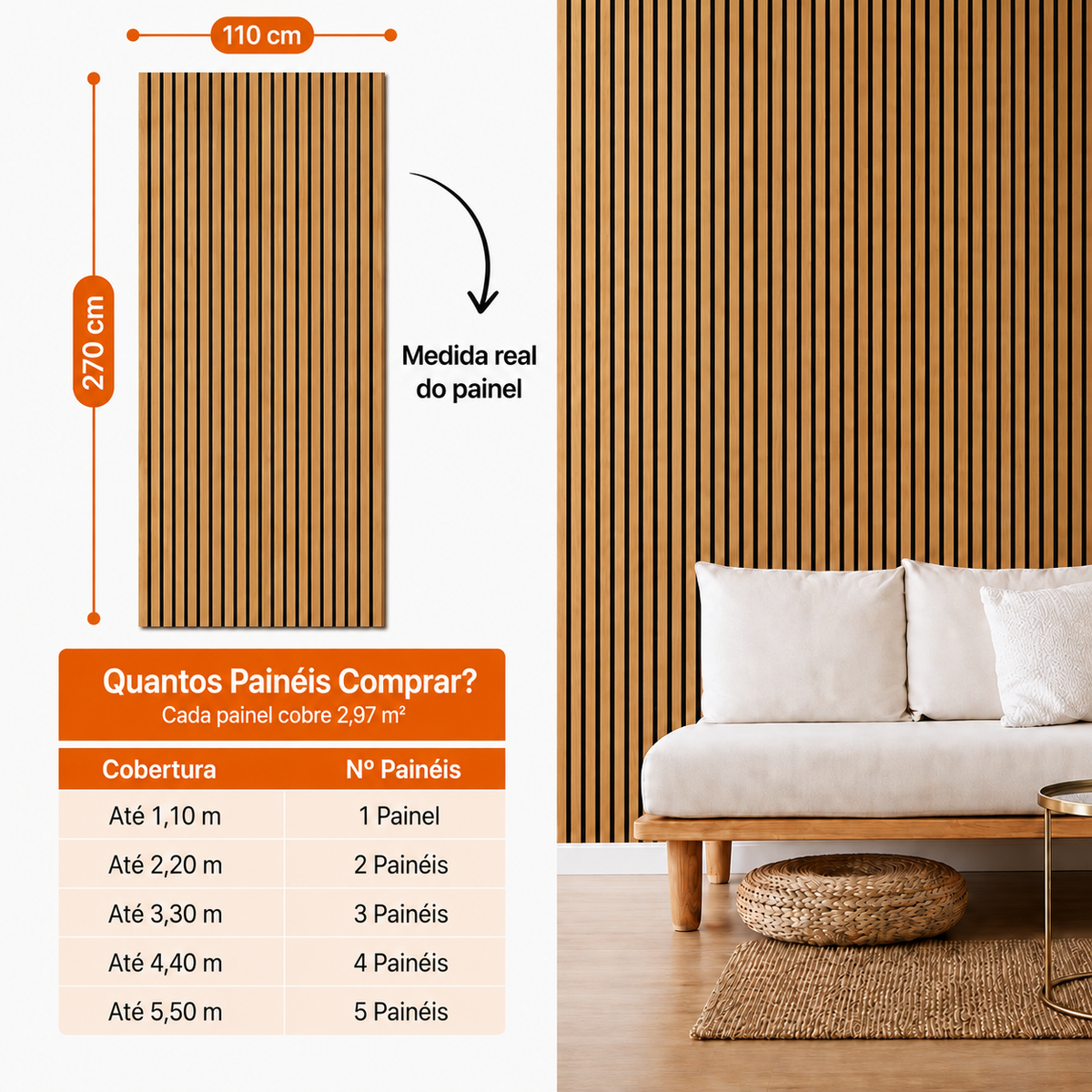 PAINEL RIPADO MADEIRA NATURAL - 270x110cm